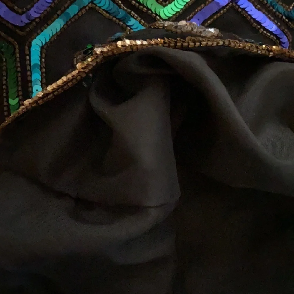Vintage Y2K Night Vogue Top Heavily Sequined Silk Small Holiday - Picture 10 of 12